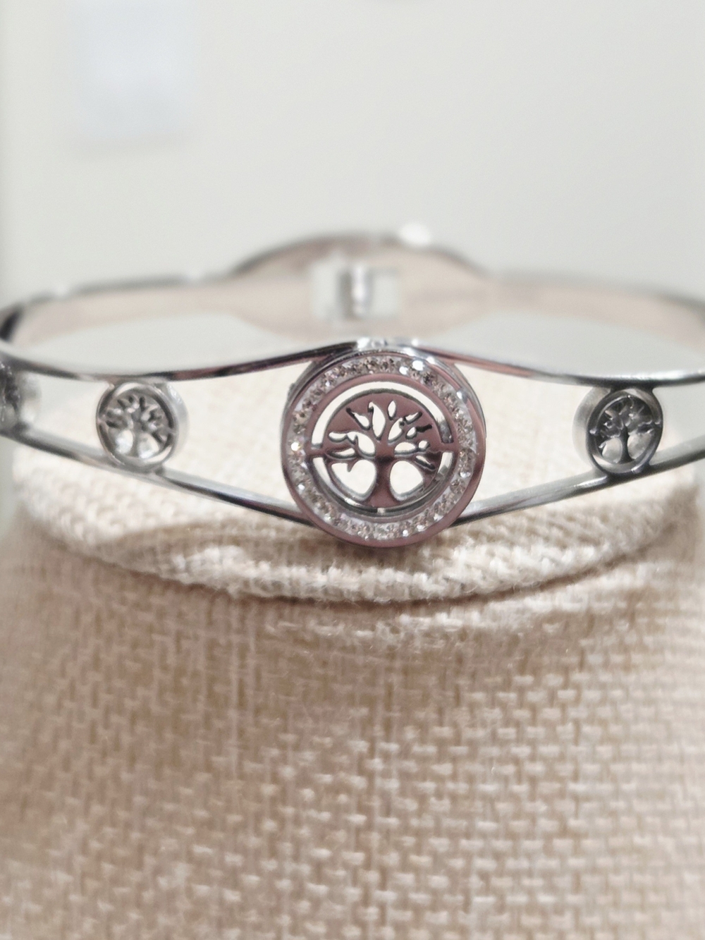 Tree of Life Bangle Bracelet - White Gold